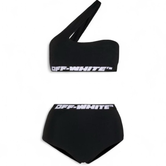 OFF-WHITE Black Single-Shoulder high waist Bikini set swimsuit - Picture 1 of 9